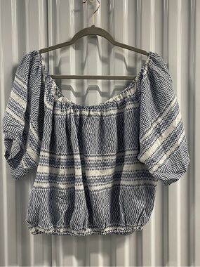 Spoon Jeans Off-Shoulder Blue & White Peasant Top Size 3X